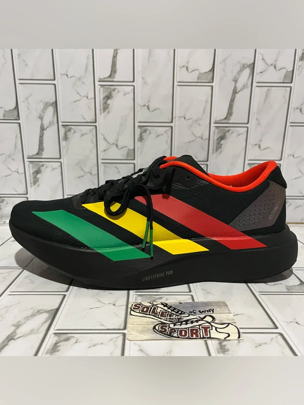 New Adidas Adizero Evo SL Woven Bob Marley Red Green Black Running Shoes Gym Men